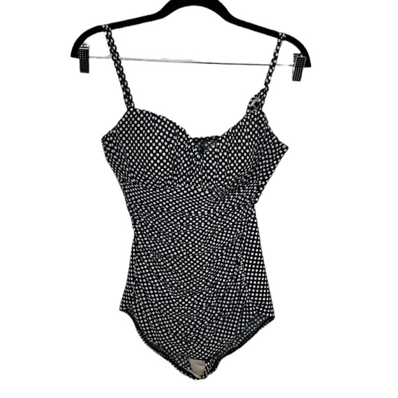 Magic Suit Black White Polka Dot Ruch One Piece Swimsuit Size 10 - Picture 1 of 7
